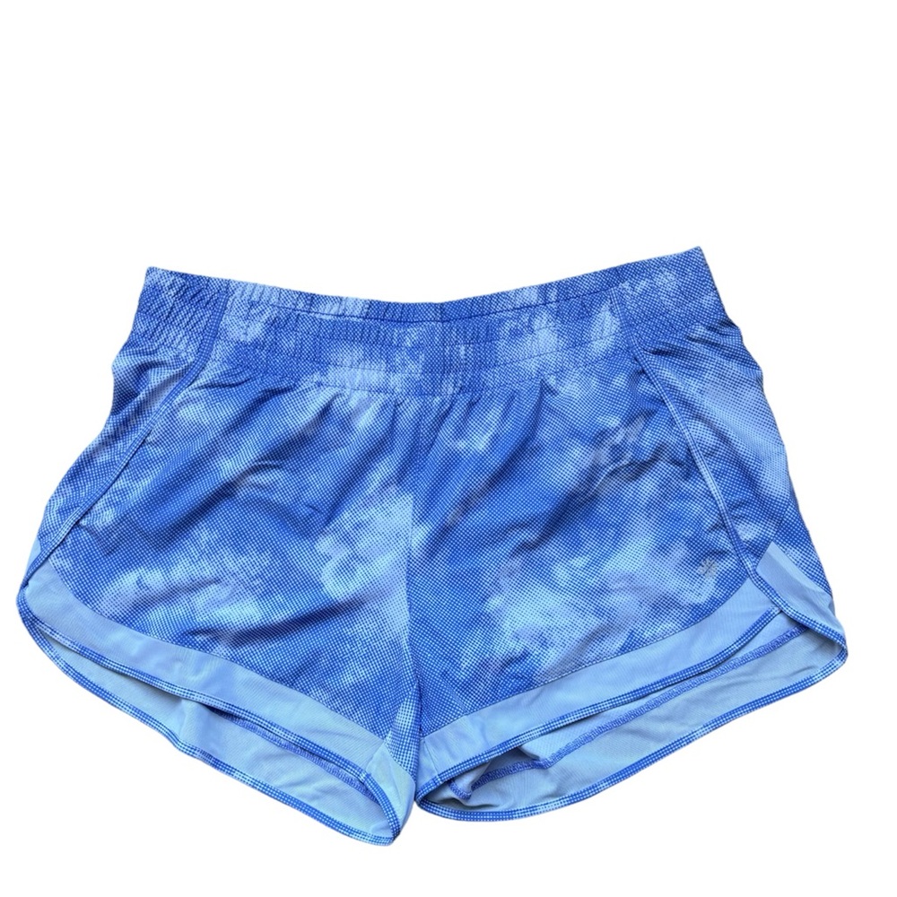 Athleta Women’s Mesh Racer Run Shorts 4”, blue purple, size L, athletic shorts